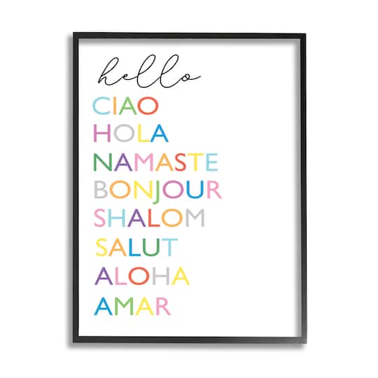 Stupell Industries Hello Ciao Hola Namaste Greetings Rainbow Typography in Frame Wall Art